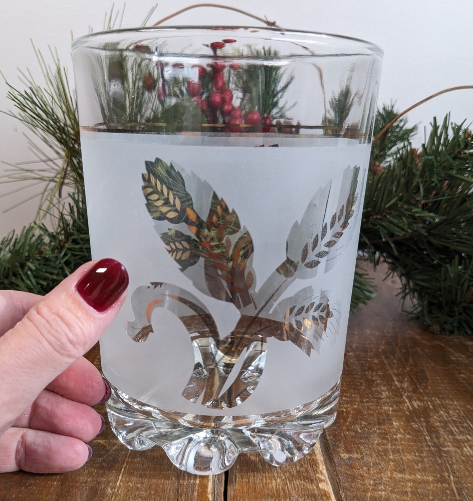 Vintage MCM Devalbor Gold Wheat Frosted Glass Ice Bucket | Mid Century Modern